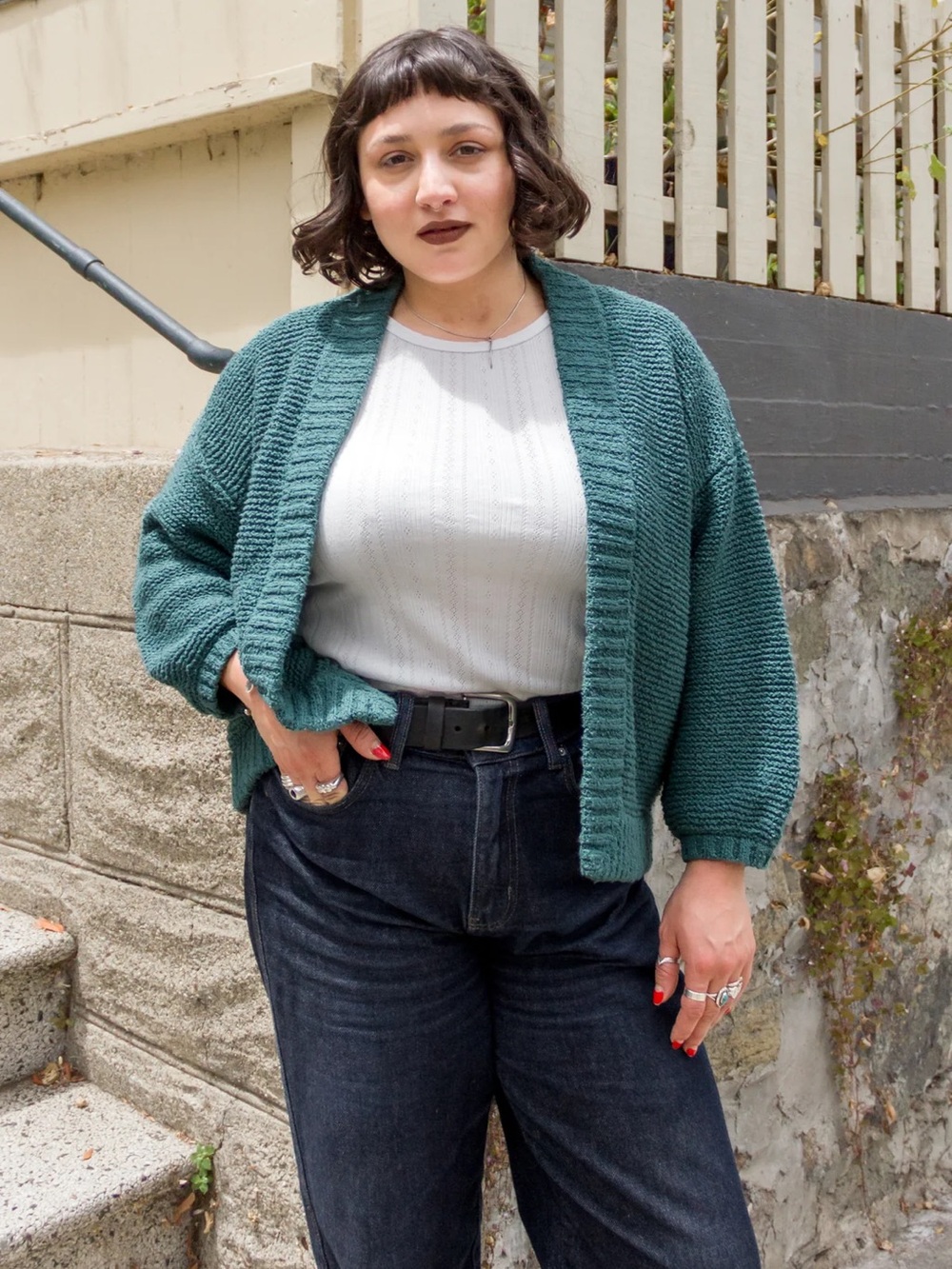 Curator Sf Chunky Knit Cardigan in Teal